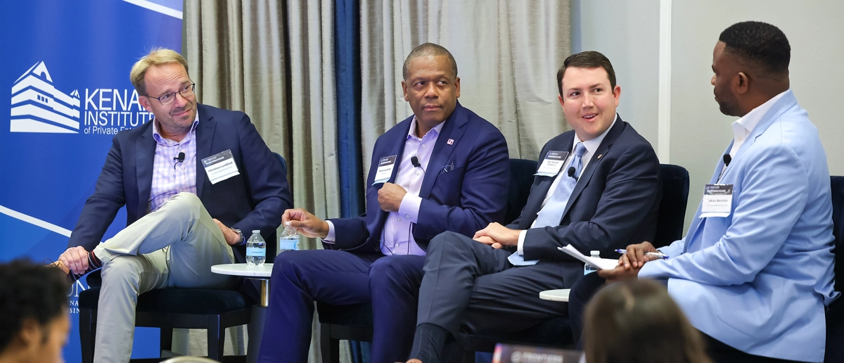 From left: Panelists Christian Lundblad, UNC Kenan-Flagler Business School; Kevin Lavender, Fifth Third Bank; Senator David W. Craven Jr., North Carolina General Assembly; and moderator Sekou Bermiss, UNC Kenan-Flagler Business School. 