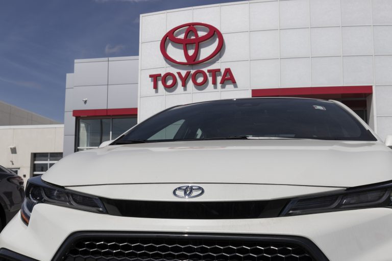 Toyota Corolla display. Toyota is a popular brand among auto buyers because of its reliability, fuel mileage and commitment to reducing emissions.