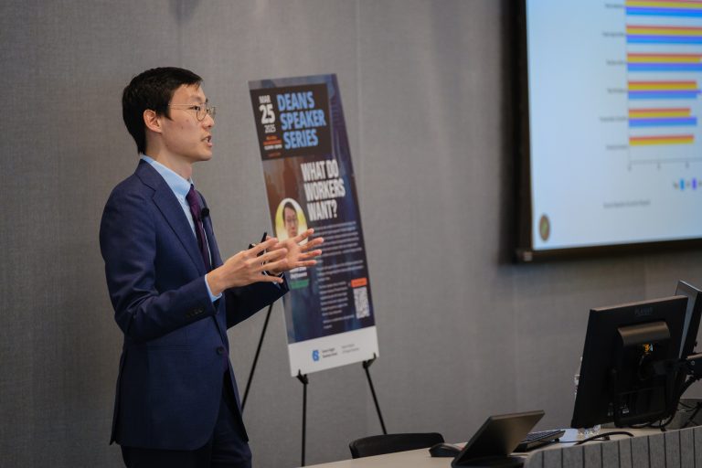 Glassdoor Chief Economist Daniel Zhao speaks at a Dean's Speaker Series event May 25, 2026.