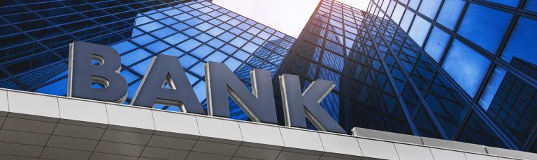 Bank building in a business area