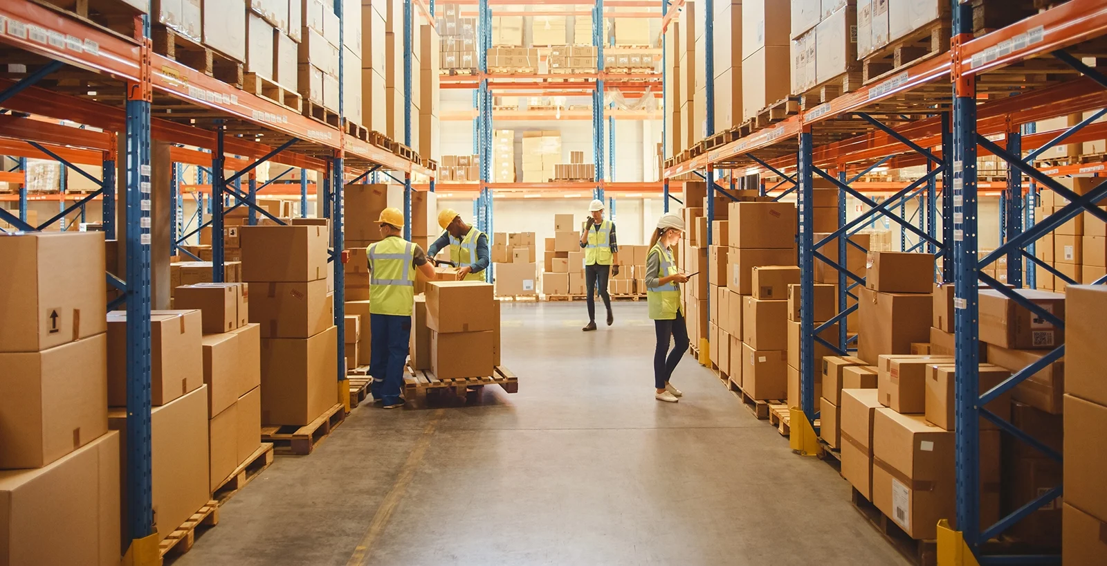Warehouse workers in a distribution center.
