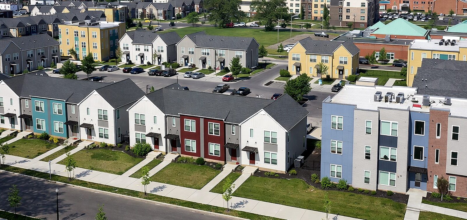 Neighborhood at edge of a large city.