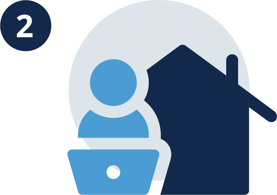 Icon on a person working on a computer next to a house